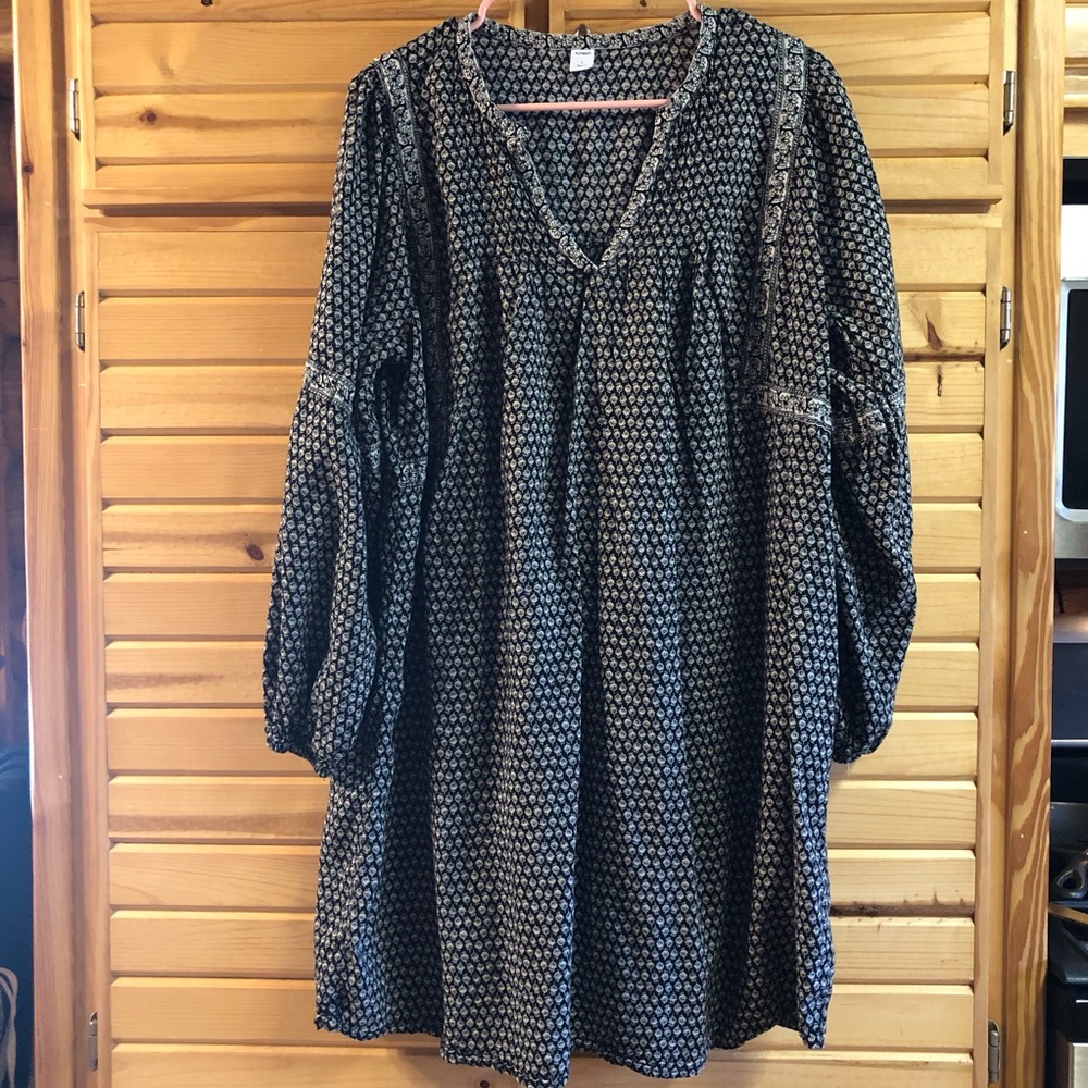 OLD NAVY FLORAL PRINT SPLIT NECK SWING DRESS, SIZE L